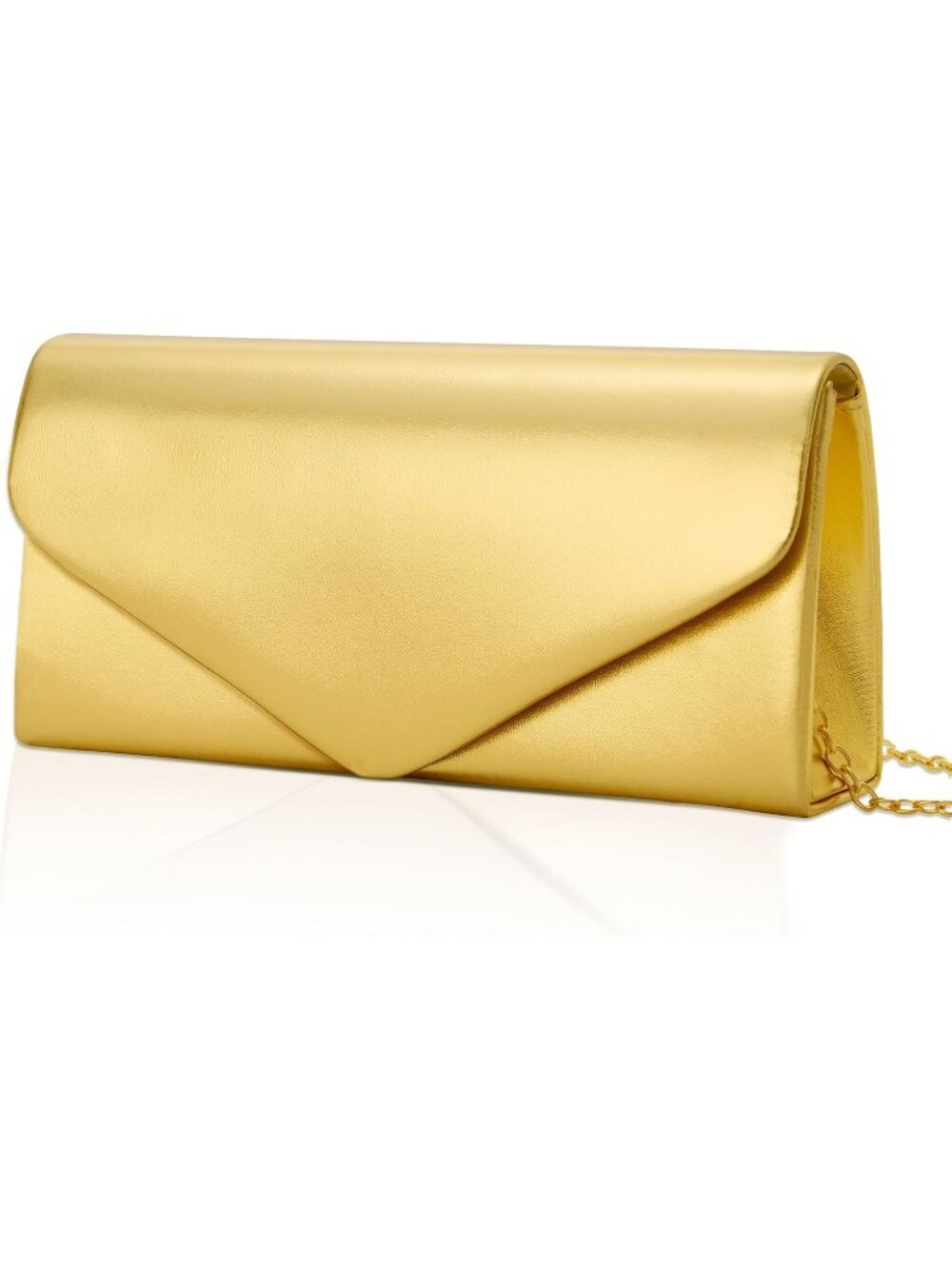 👜 Women's Gold Vegan Leather Evening Bag with Chain Strap Wedding Cocktail Bag